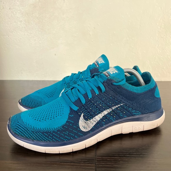 Size 11 - Nike Free 4.0 Flyknit Men's Running 631053-401 Turquoise Pre-Owned - Picture 3 of 8